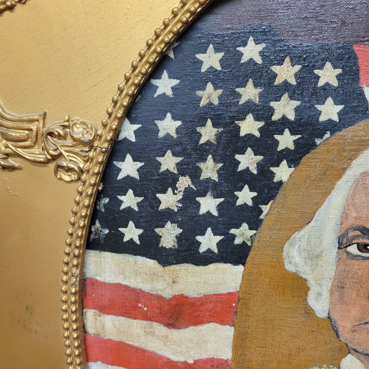 SOLD - Late 19th Century American Folk Art George Washington Portrait with Flag