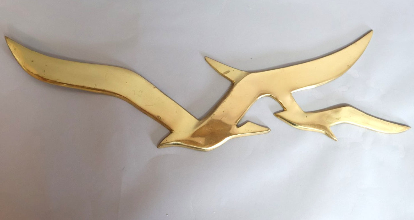 Vintage Brass Seagull Wall Sculpture Installation, Set of 7, Circa 1970s