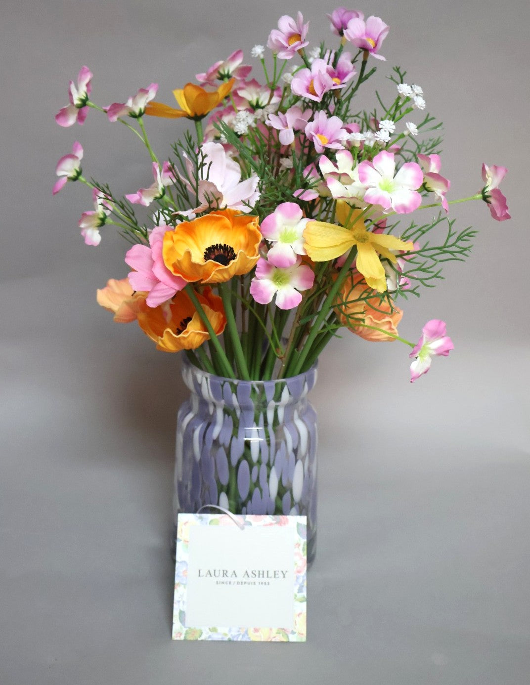 Laura Ashley Permanent Botanical Arrangement in Lavender Glass Vase