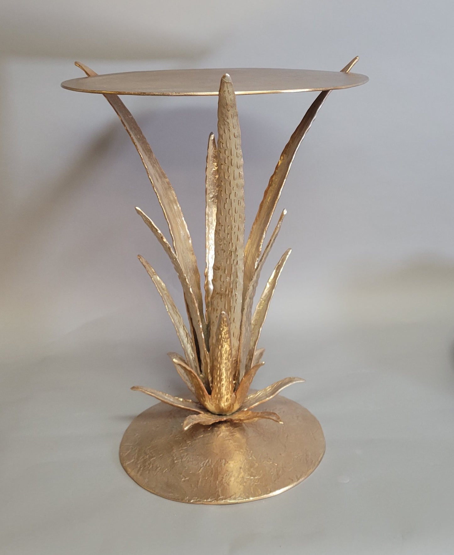Contemporary Sculptural Aloe Plant Champagne Gold Accent Table