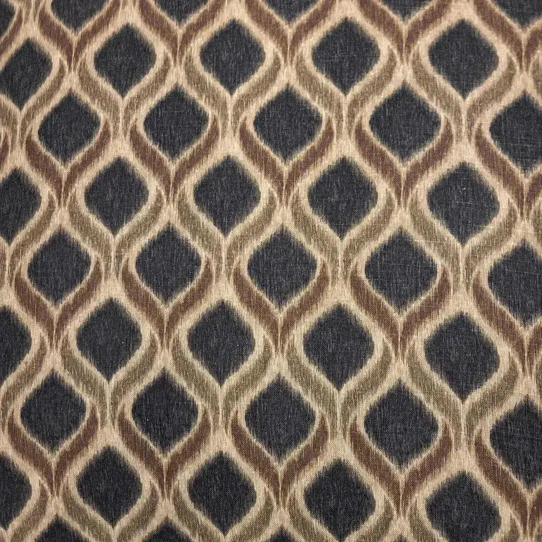 Bernhardt Portfolio Transitional Club Chairs in Navy & Tan Geometric Upholstery — Pair