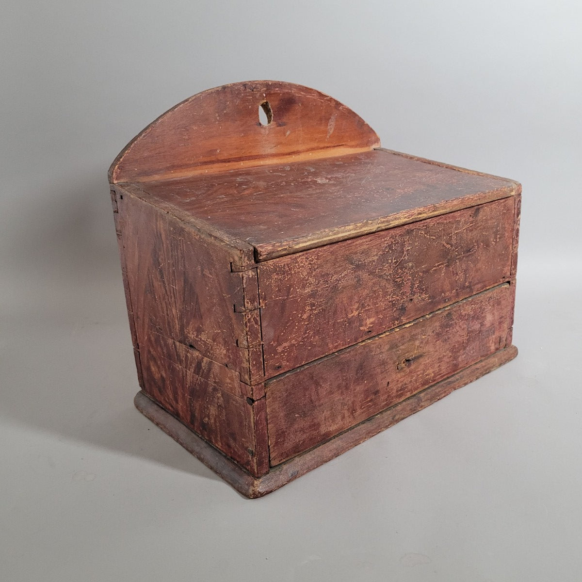 Early American Pine Candle Box with Faux Mahogany Grain, Circa 1800