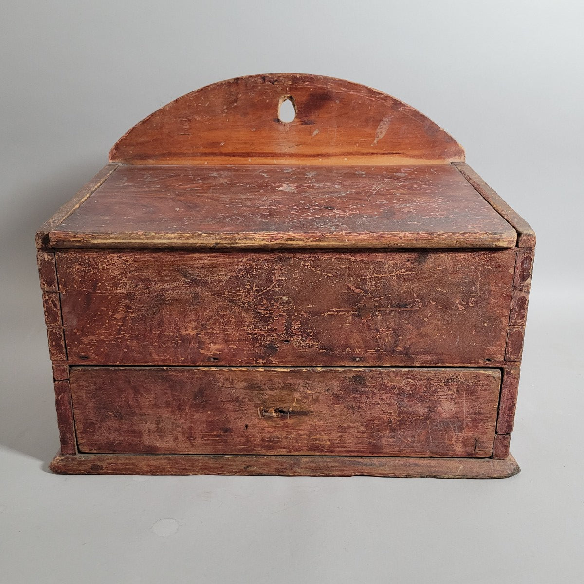 Early American Pine Candle Box with Faux Mahogany Grain, Circa 1800