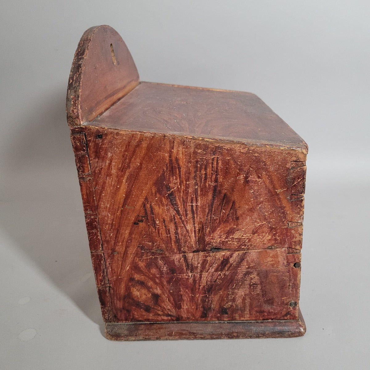 Early American Pine Candle Box with Faux Mahogany Grain, Circa 1800