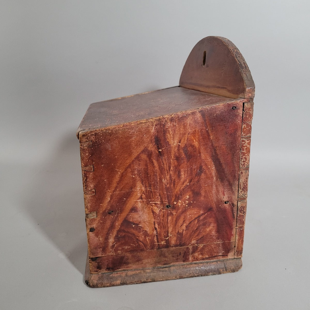 Early American Pine Candle Box with Faux Mahogany Grain, Circa 1800