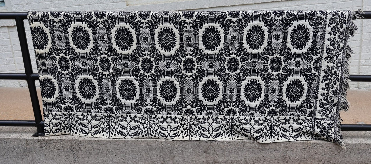 Antique American Reversible Jacquard Coverlet, Wool and Cotton, Dated 1848