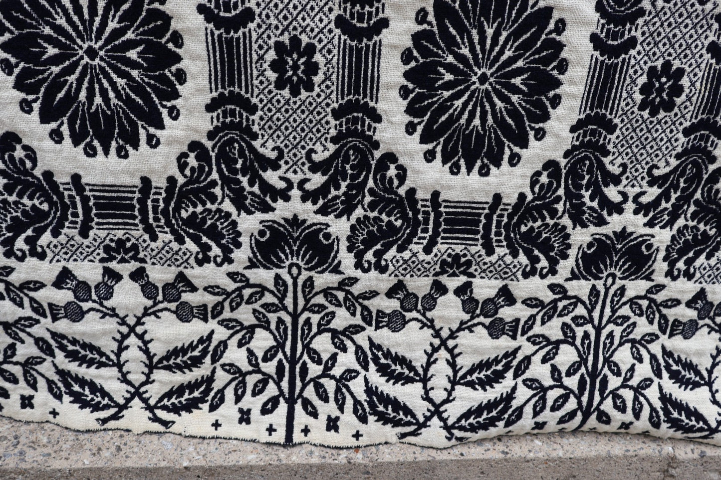 Antique American Reversible Jacquard Coverlet, Wool and Cotton, Dated 1848