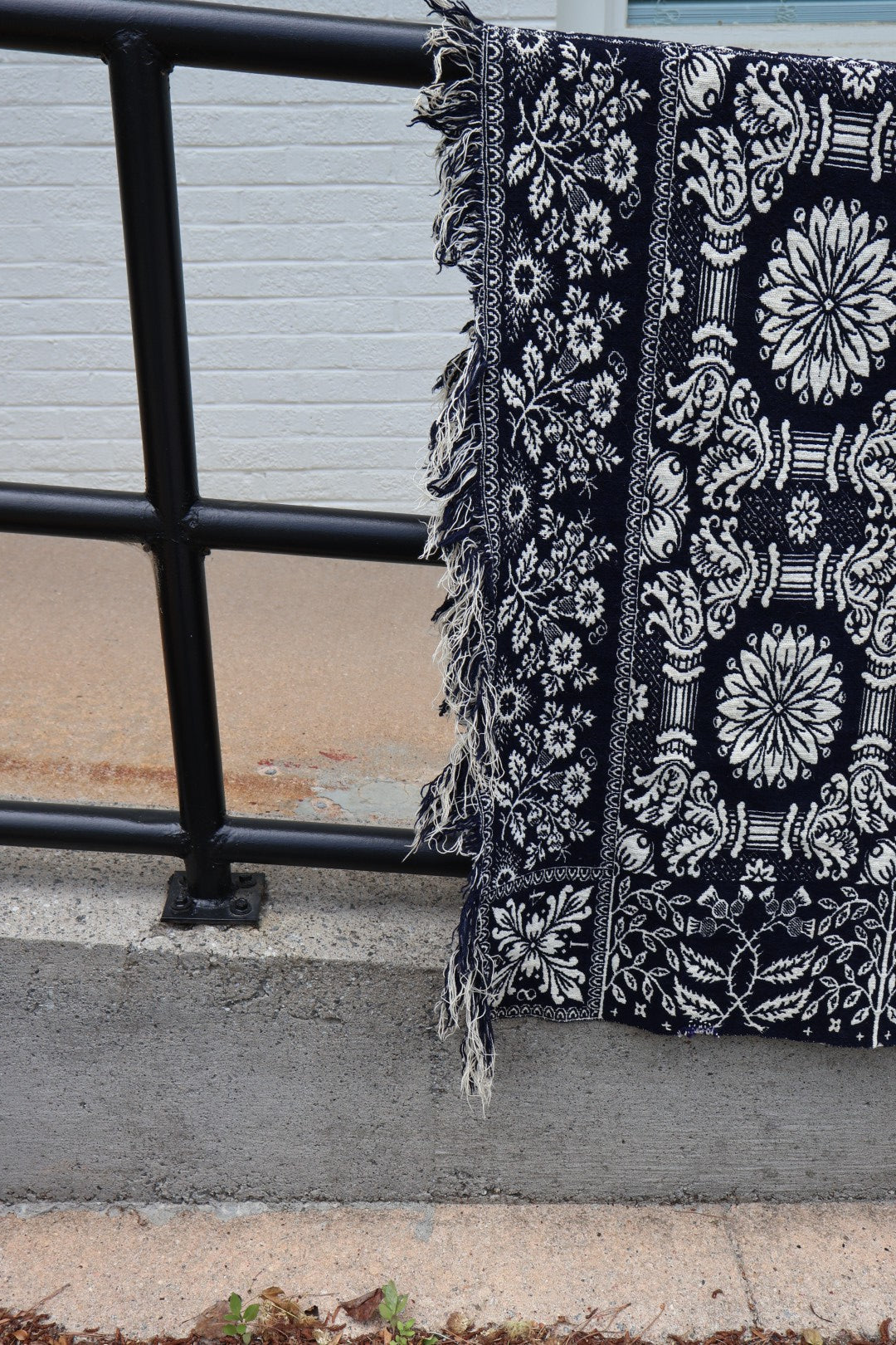 Antique American Reversible Jacquard Coverlet, Wool and Cotton, Dated 1848