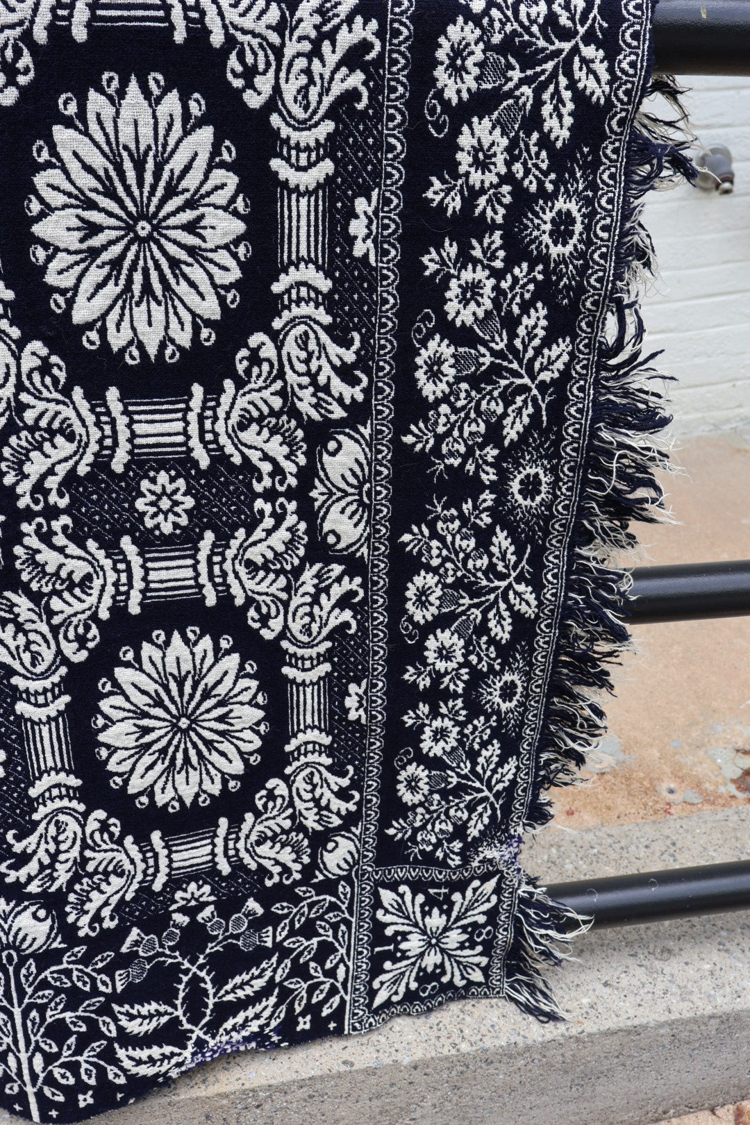 Antique American Reversible Jacquard Coverlet, Wool and Cotton, Dated 1848
