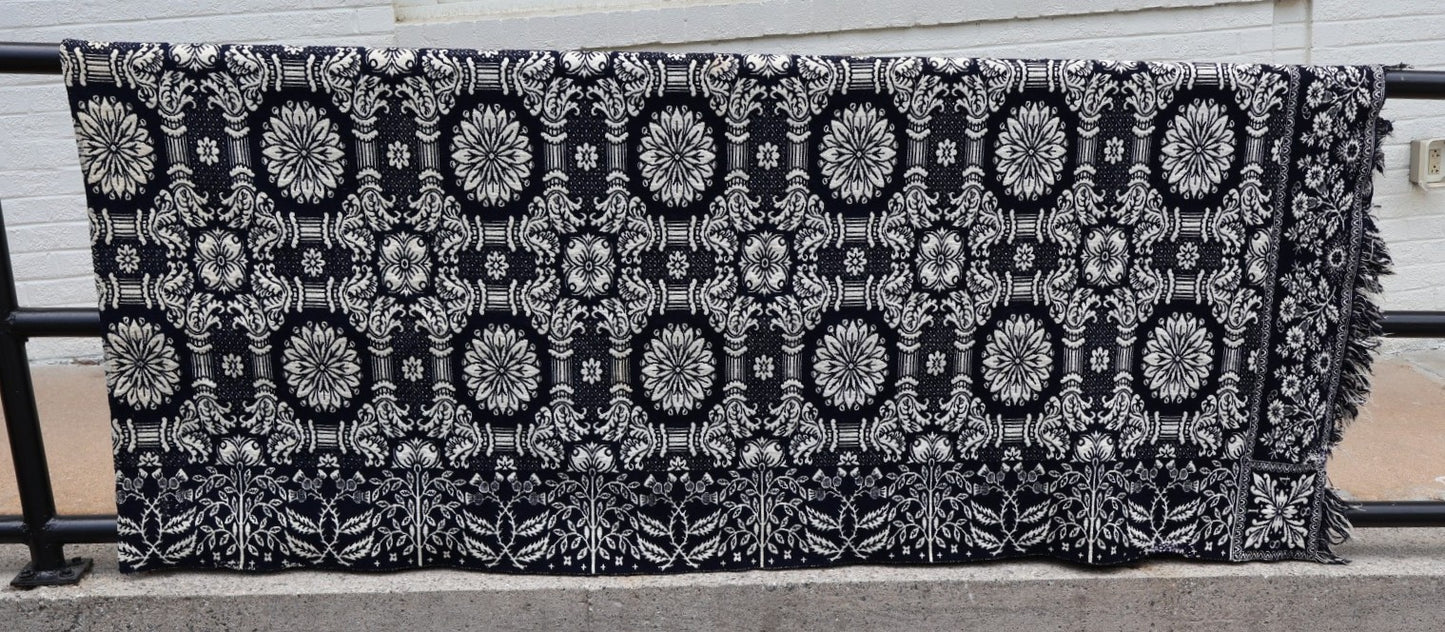Antique American Reversible Jacquard Coverlet, Wool and Cotton, Dated 1848