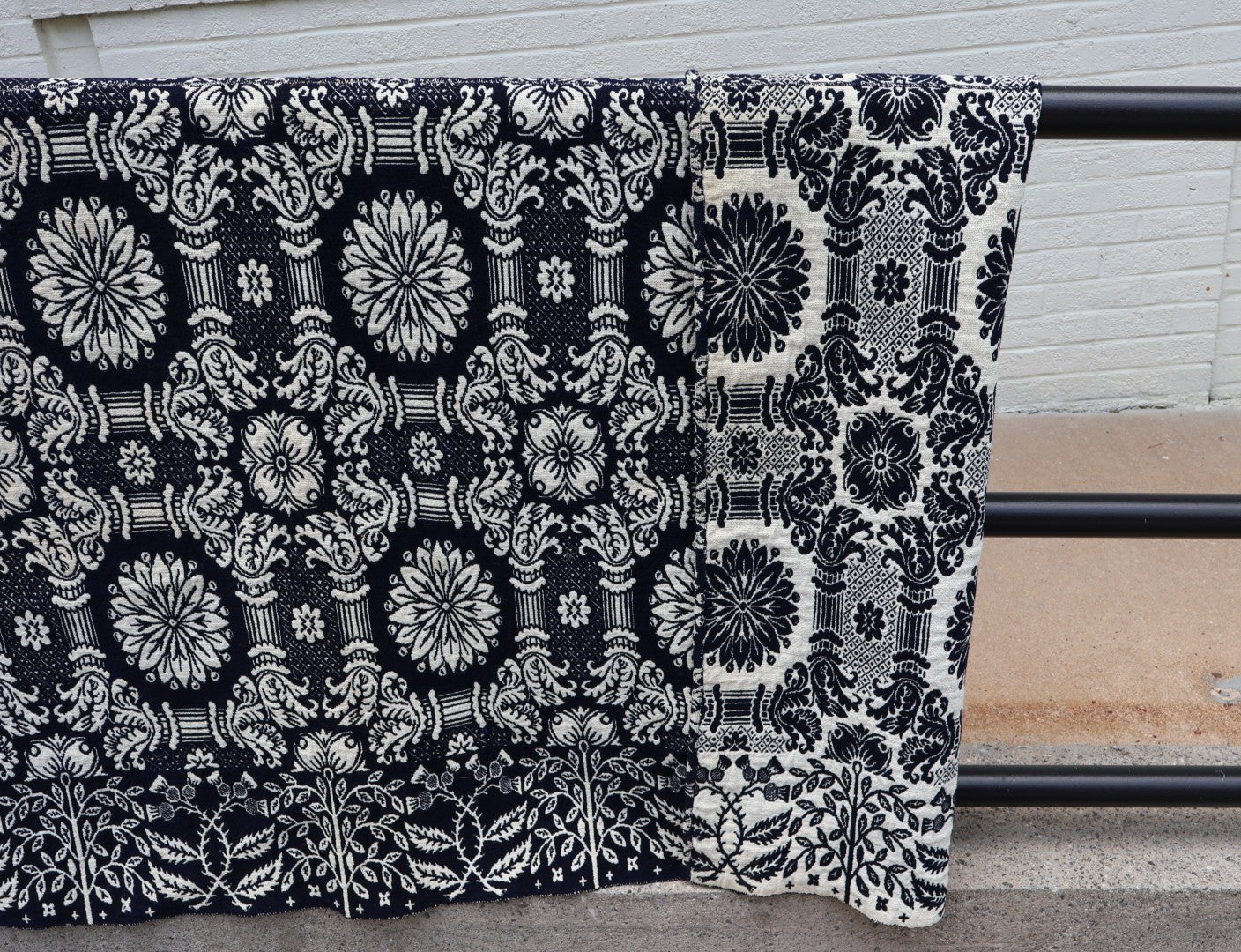 Antique American Reversible Jacquard Coverlet, Wool and Cotton, Dated 1848