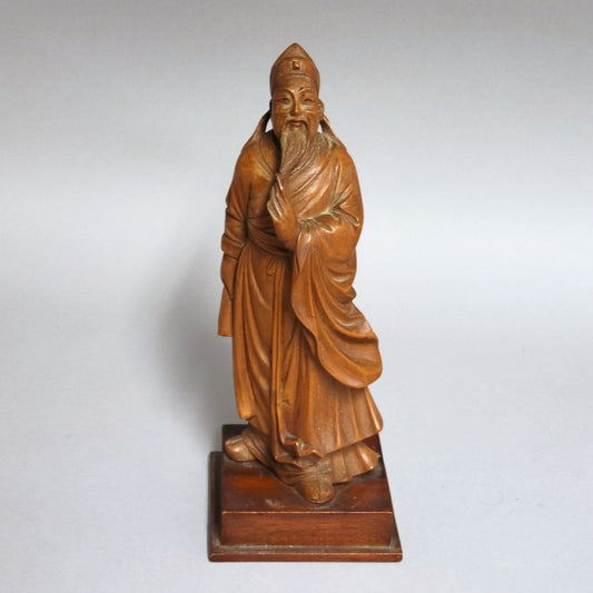 Finely Carved Chinese Boxwood Scholar Figure, Late Qing Dynasty
