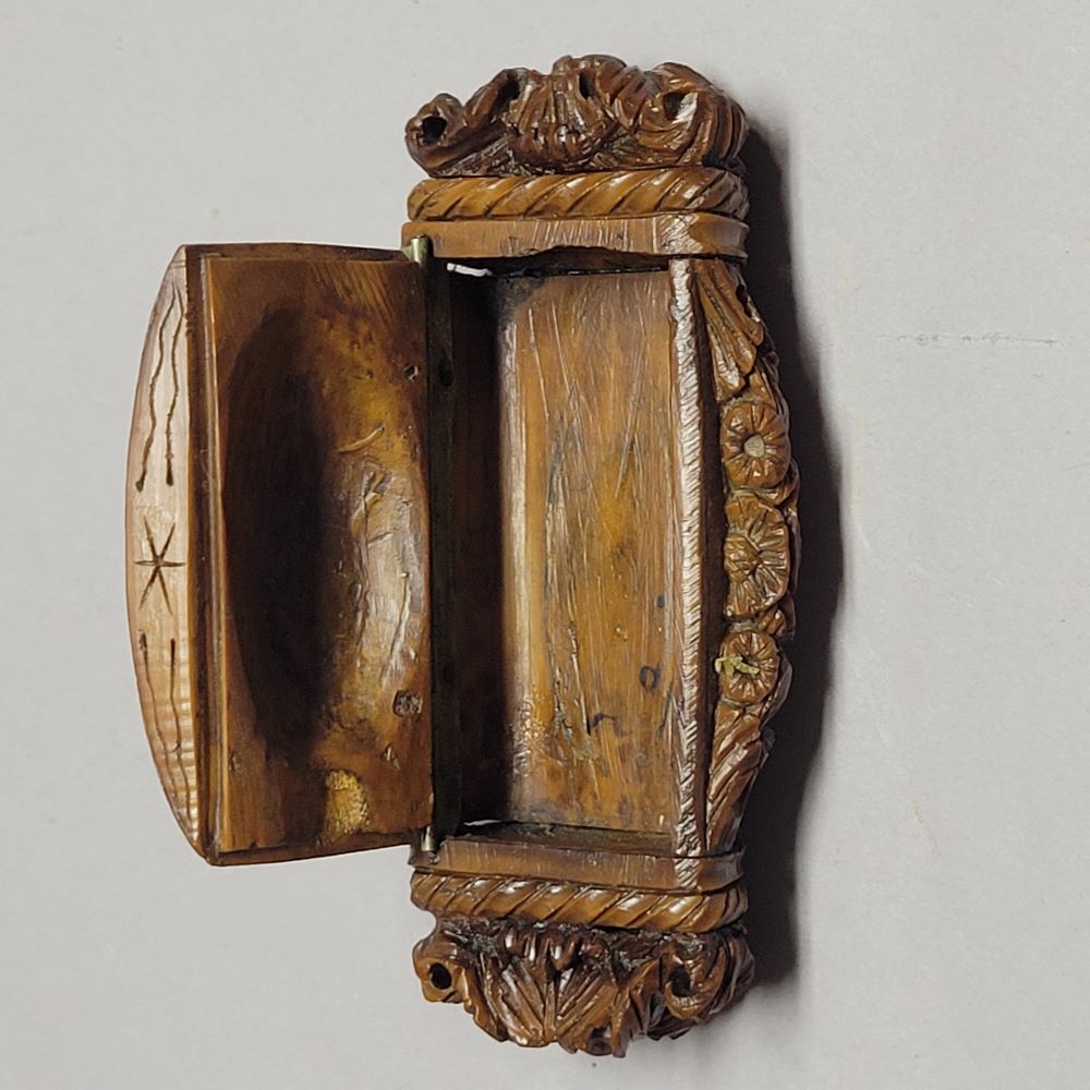 Antique French Coquilla Nut Snuff Box with Equestrian Scene, Circa 1820