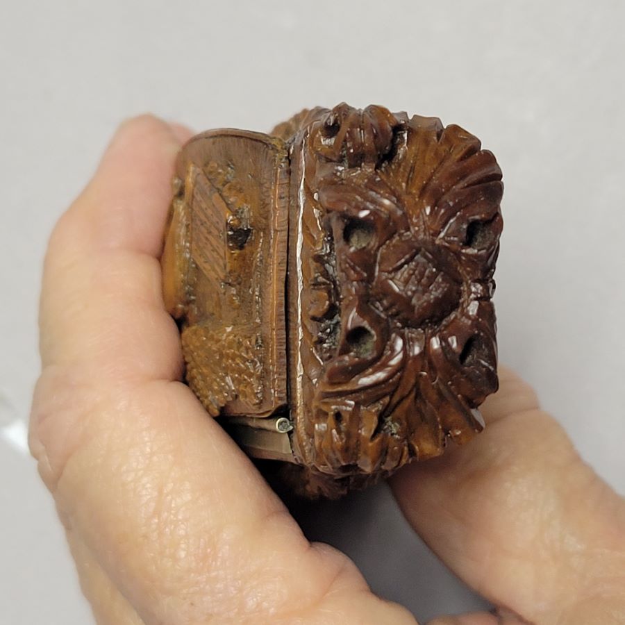 Antique French Coquilla Nut Snuff Box with Equestrian Scene, Circa 1820