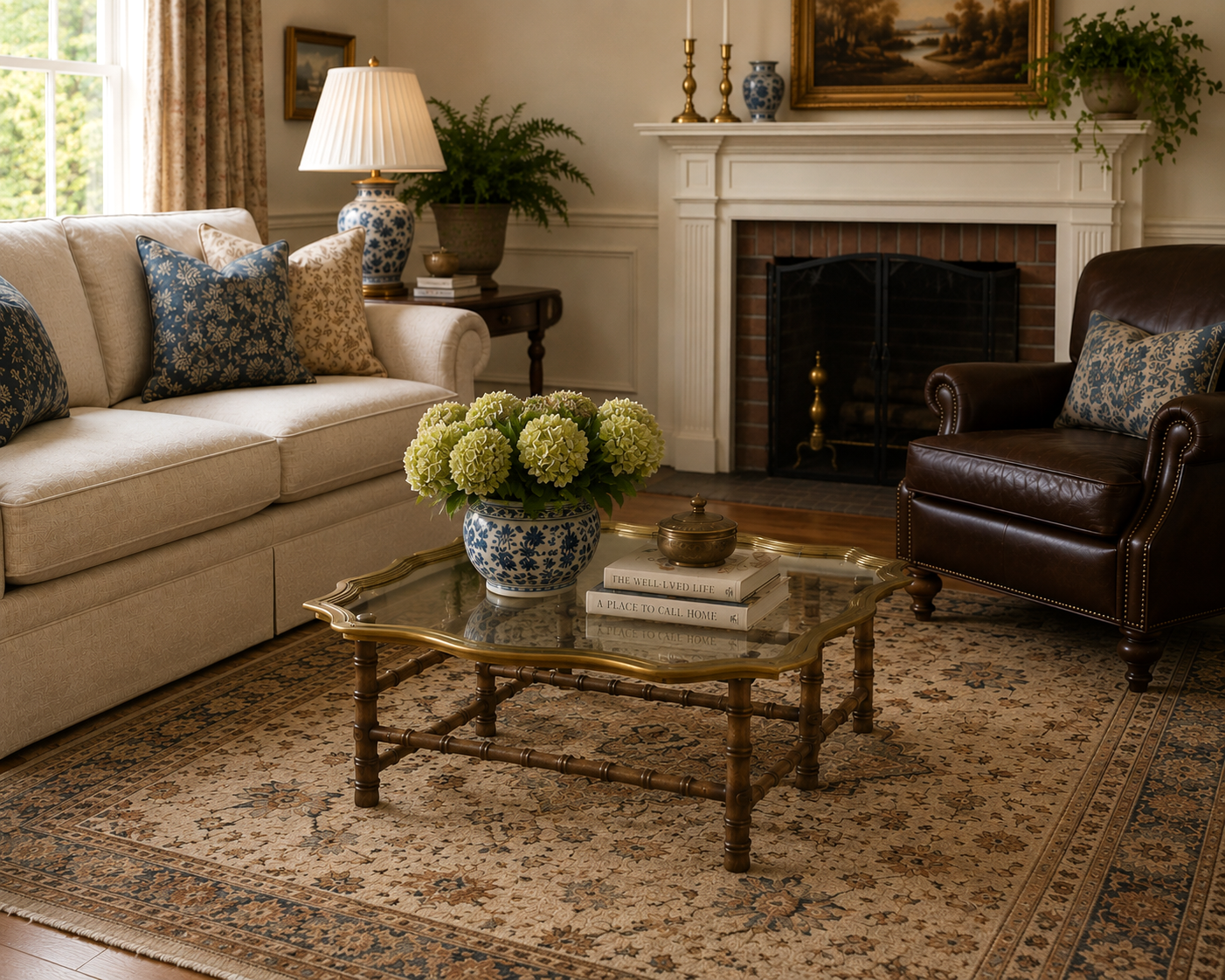 Hollywood Regency Faux Bamboo Brass & Glass Coffee Table