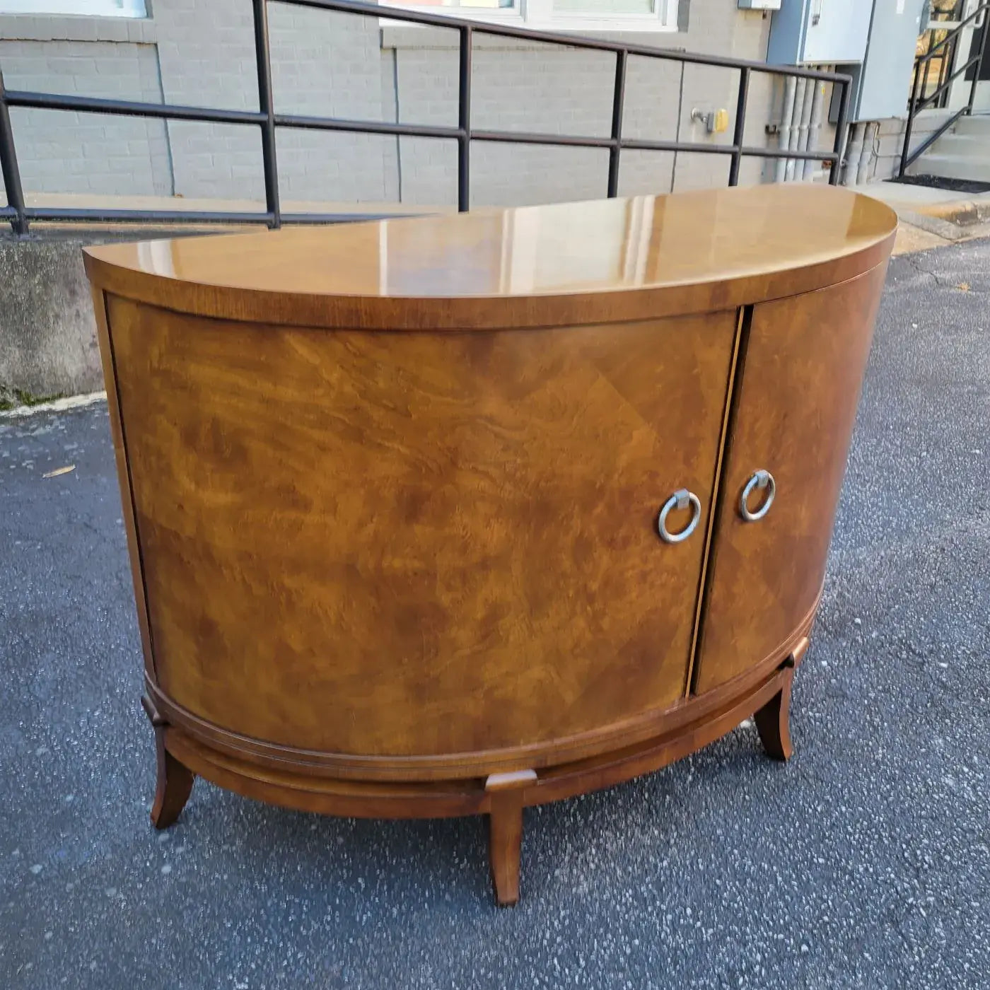 Century Furniture Omni Collection Burl Walnut Demilune Cabinet