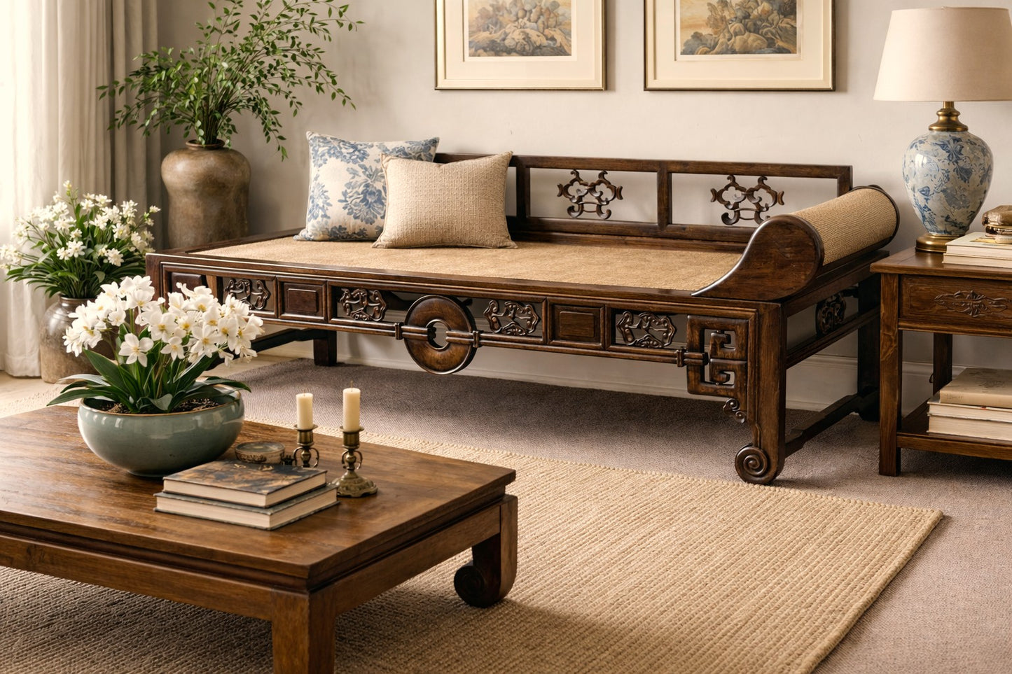 Chinese Elm Kang Daybed / Opium Couch, Ming Revival, Late Qing, c.1890–1920