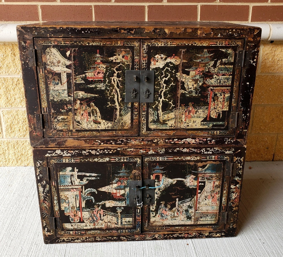 Early 19th Century Chinese Lacquer Cabinets with Court Scenes – Pair