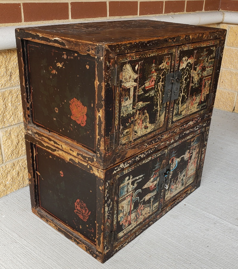 Early 19th Century Chinese Lacquer Cabinets with Court Scenes – Pair