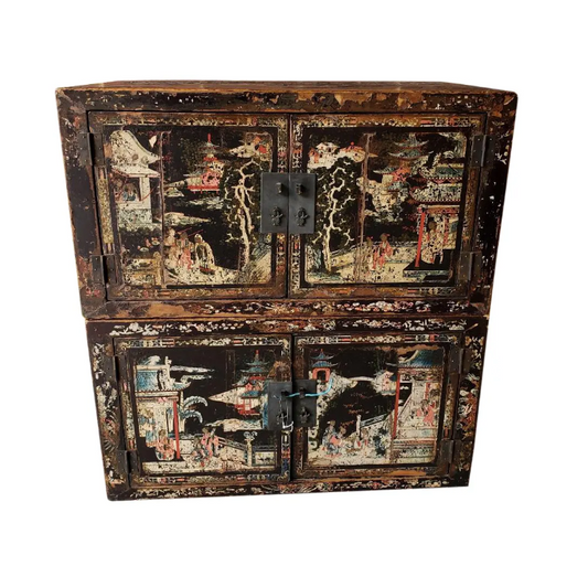 Early 19th Century Chinese Lacquer Cabinets with Court Scenes – Pair
