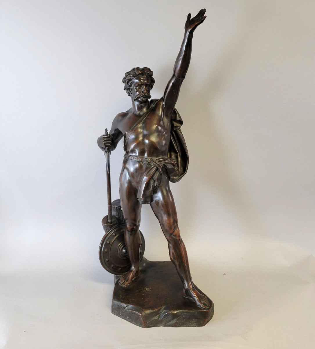 Monumental Victorian Elkington & Co. Electrotype Bronze Warrior Sculpture, England, c. 1860–1880