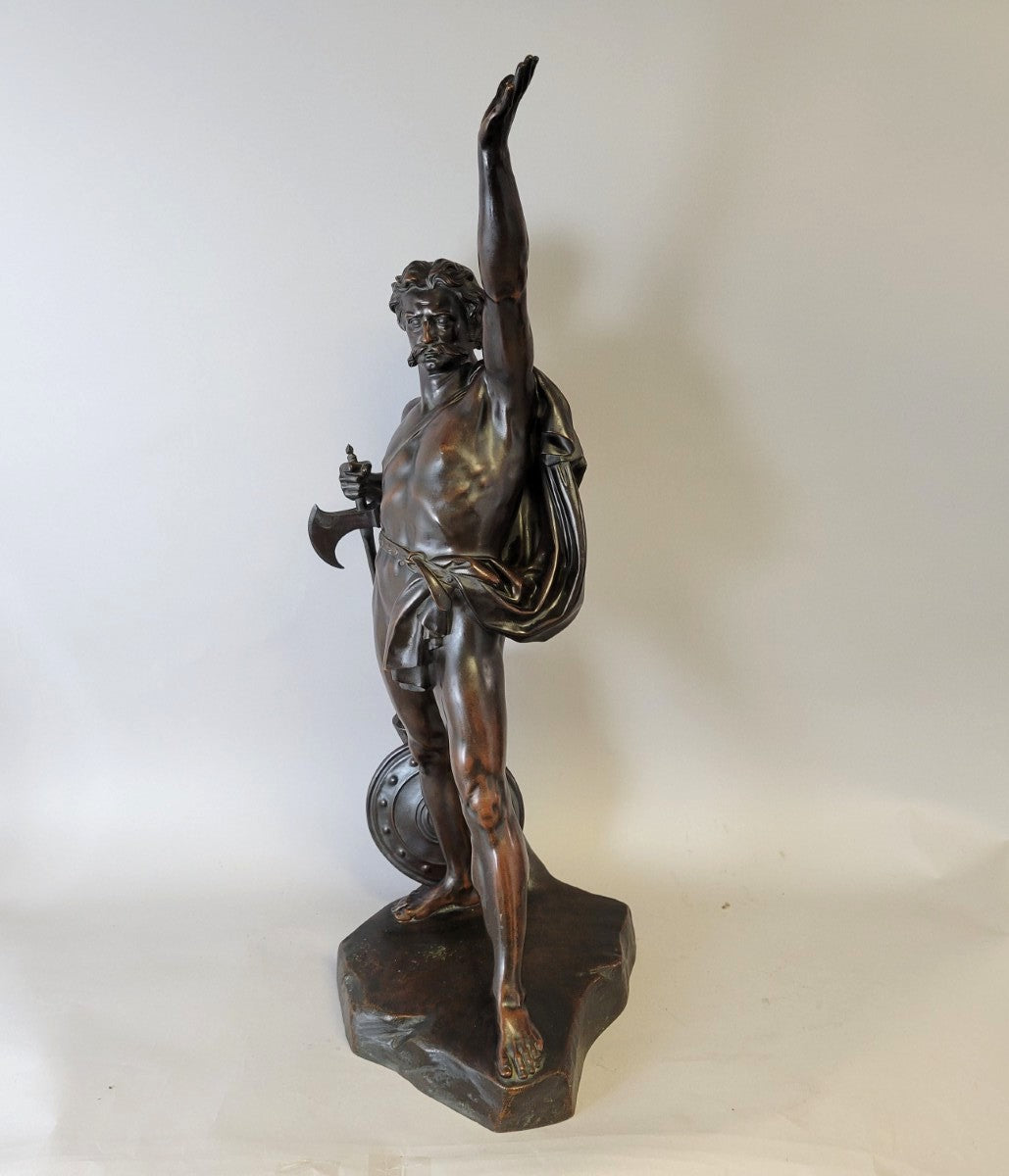 Monumental Victorian Elkington & Co. Electrotype Bronze Warrior Sculpture, England, c. 1860–1880