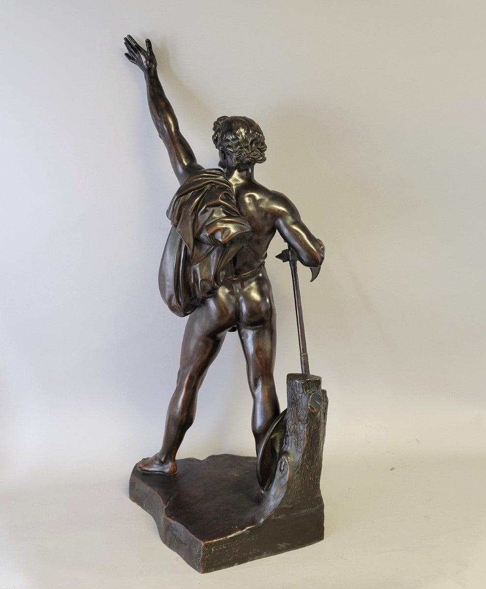 Monumental Victorian Elkington & Co. Electrotype Bronze Warrior Sculpture, England, c. 1860–1880