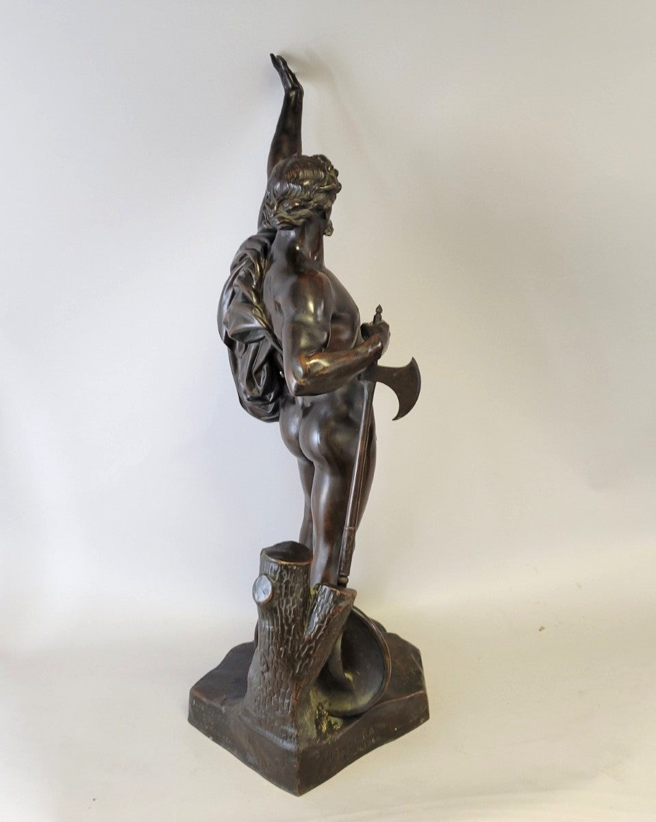 Monumental Victorian Elkington & Co. Electrotype Bronze Warrior Sculpture, England, c. 1860–1880