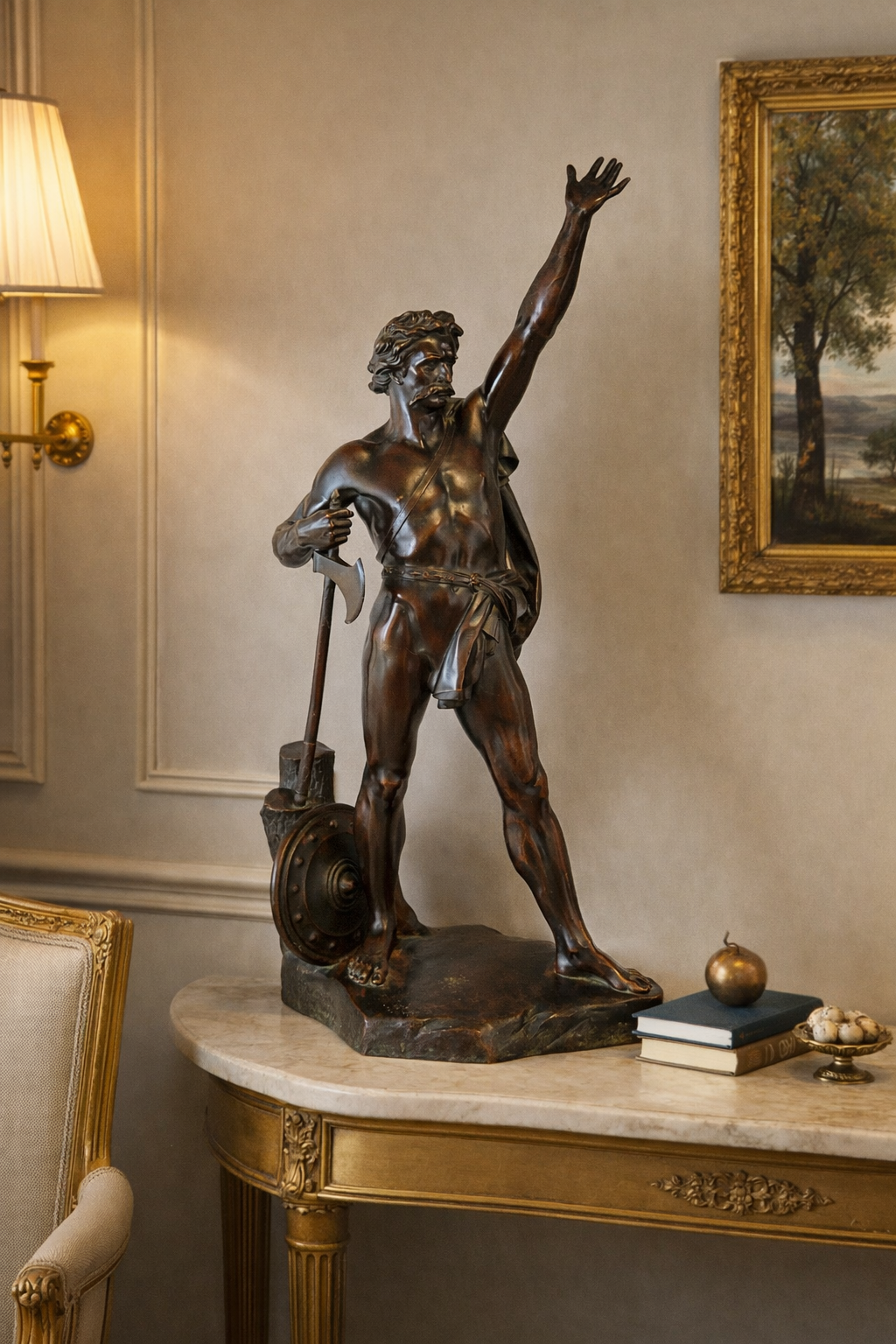 Monumental Victorian Elkington & Co. Electrotype Bronze Warrior Sculpture, England, c. 1860–1880