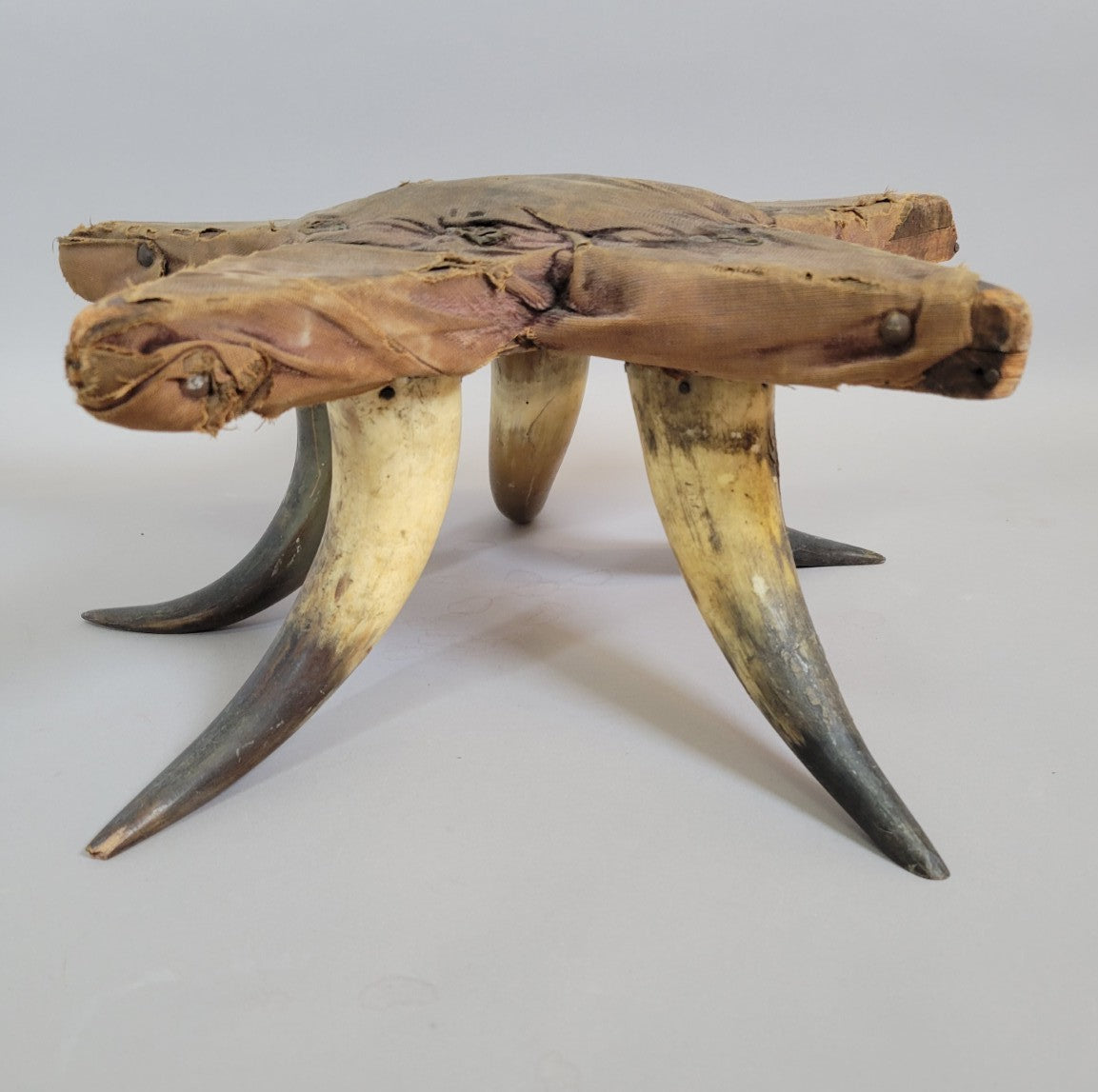 Early 20th Century American Folk Art Star Pincushion Stool with Cattle Horn Base