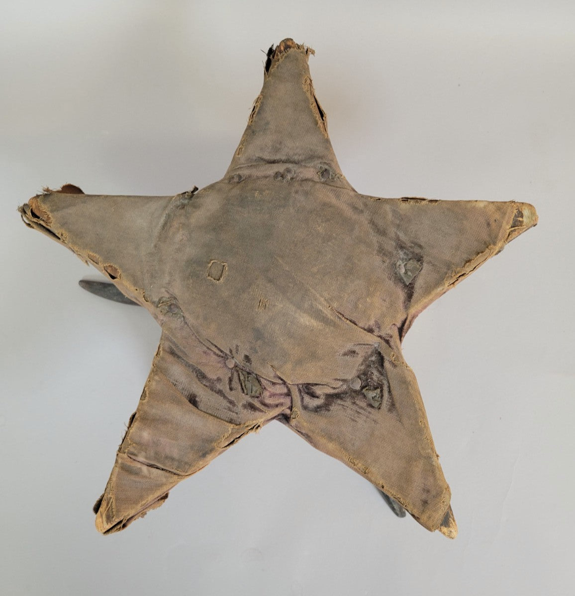 Early 20th Century American Folk Art Star Pincushion Stool with Cattle Horn Base