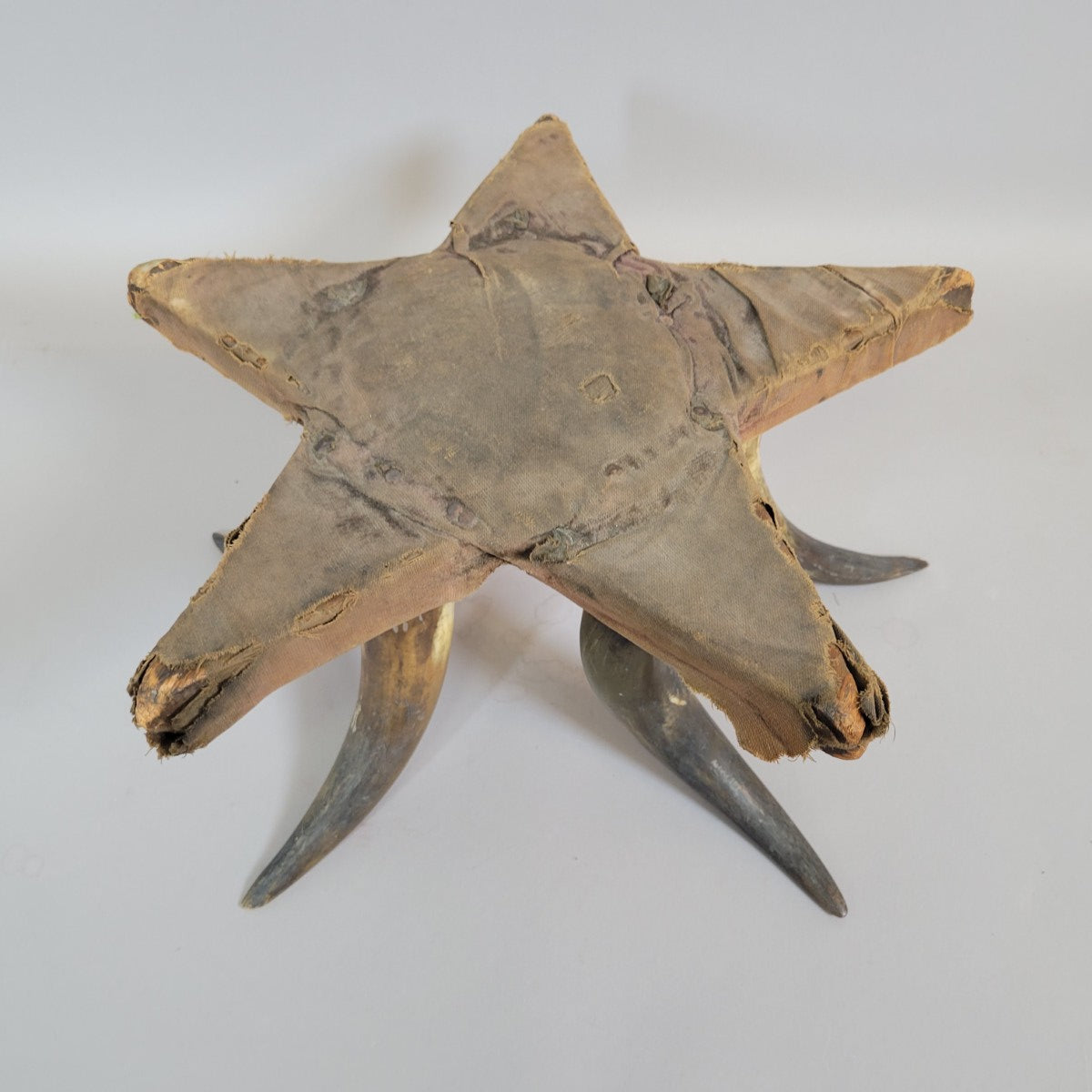 Early 20th Century American Folk Art Star Pincushion Stool with Cattle Horn Base