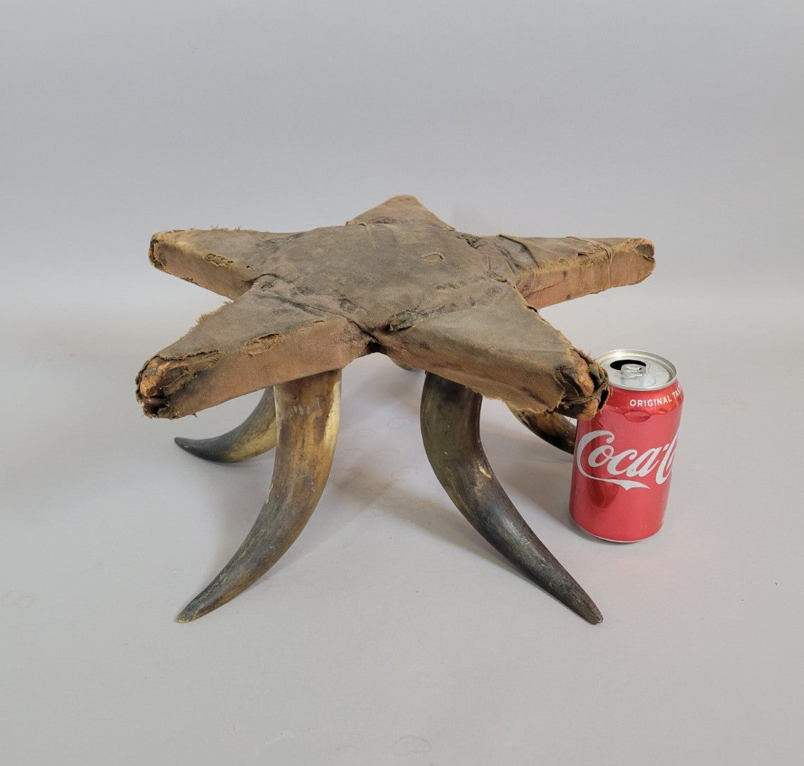 Early 20th Century American Folk Art Star Pincushion Stool with Cattle Horn Base