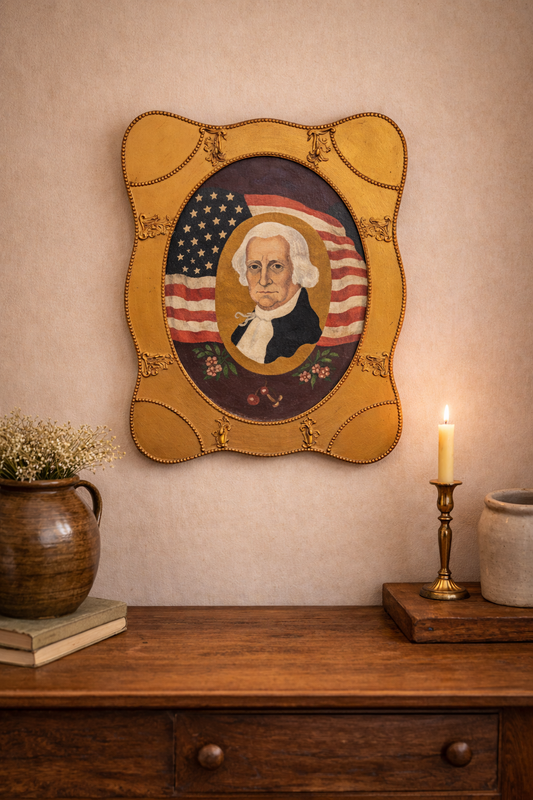 SOLD - Late 19th Century American Folk Art George Washington Portrait with Flag