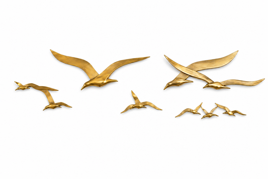 Vintage Brass Seagull Wall Sculpture Installation, Set of 7, Circa 1970s