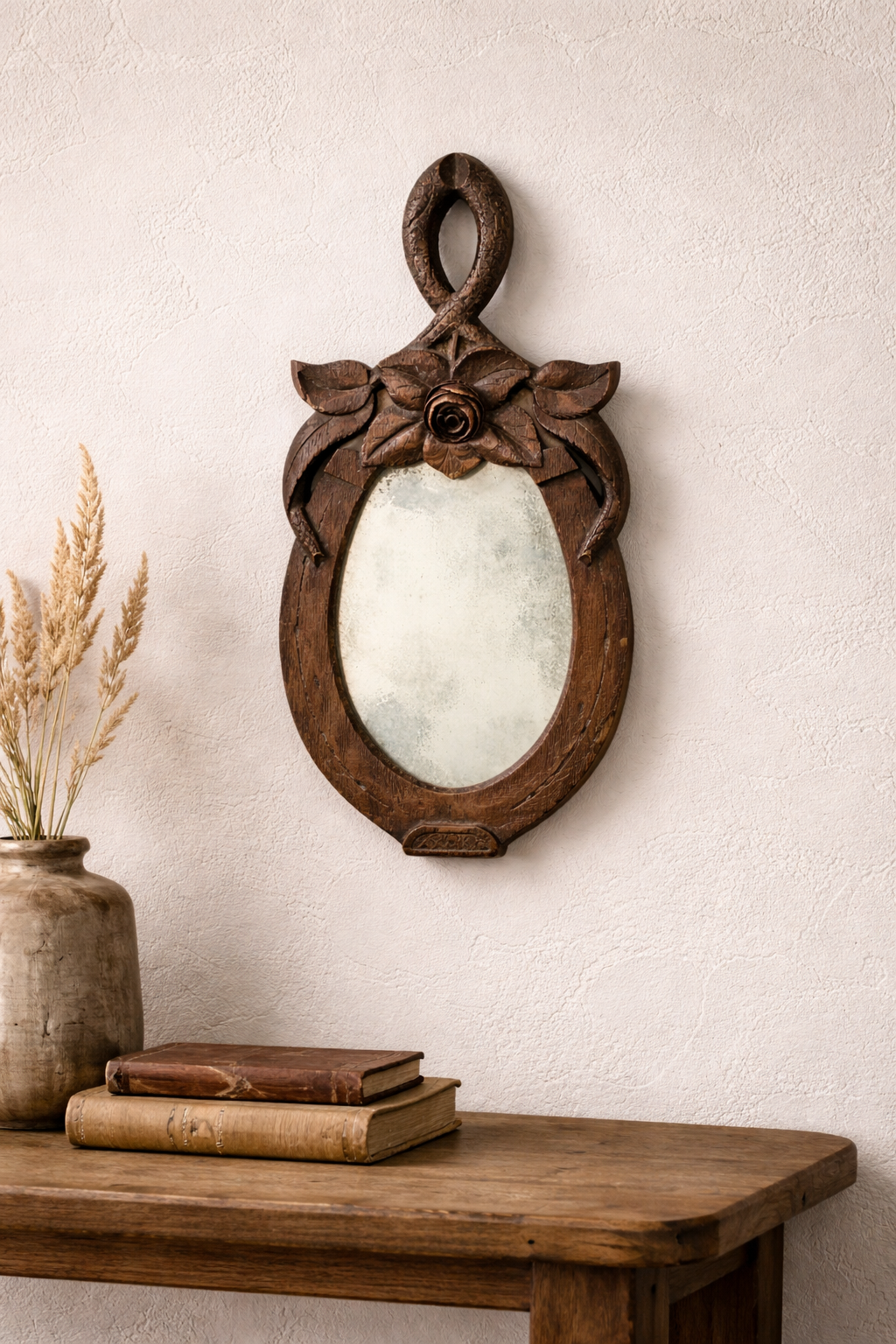 Late 19th Century American Folk Art Horseshoe Wall Mirror with Carved Dove