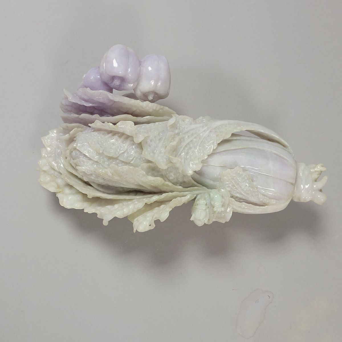 Monumental Hand-Carved Chinese Jadeite “Hundred Wealth” Bok Choy with Persimmons, 1970s