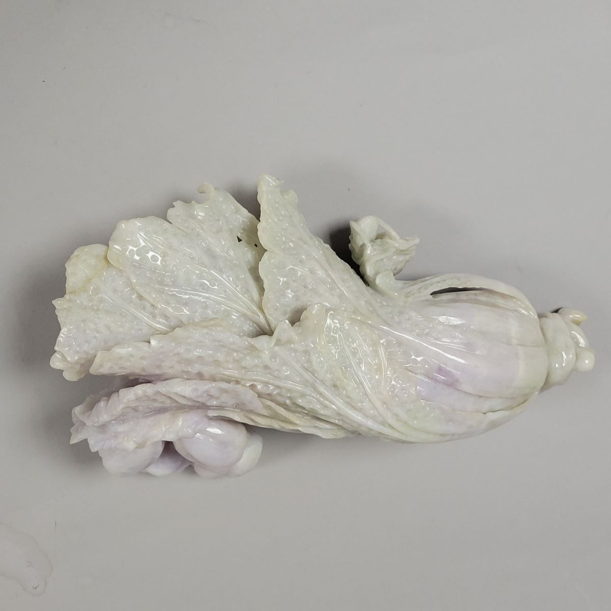 Monumental Hand-Carved Chinese Jadeite “Hundred Wealth” Bok Choy with Persimmons, 1970s
