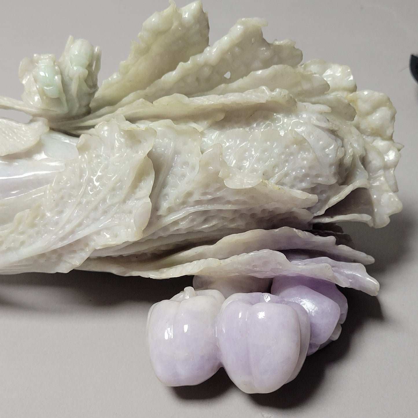 Monumental Hand-Carved Chinese Jadeite “Hundred Wealth” Bok Choy with Persimmons, 1970s