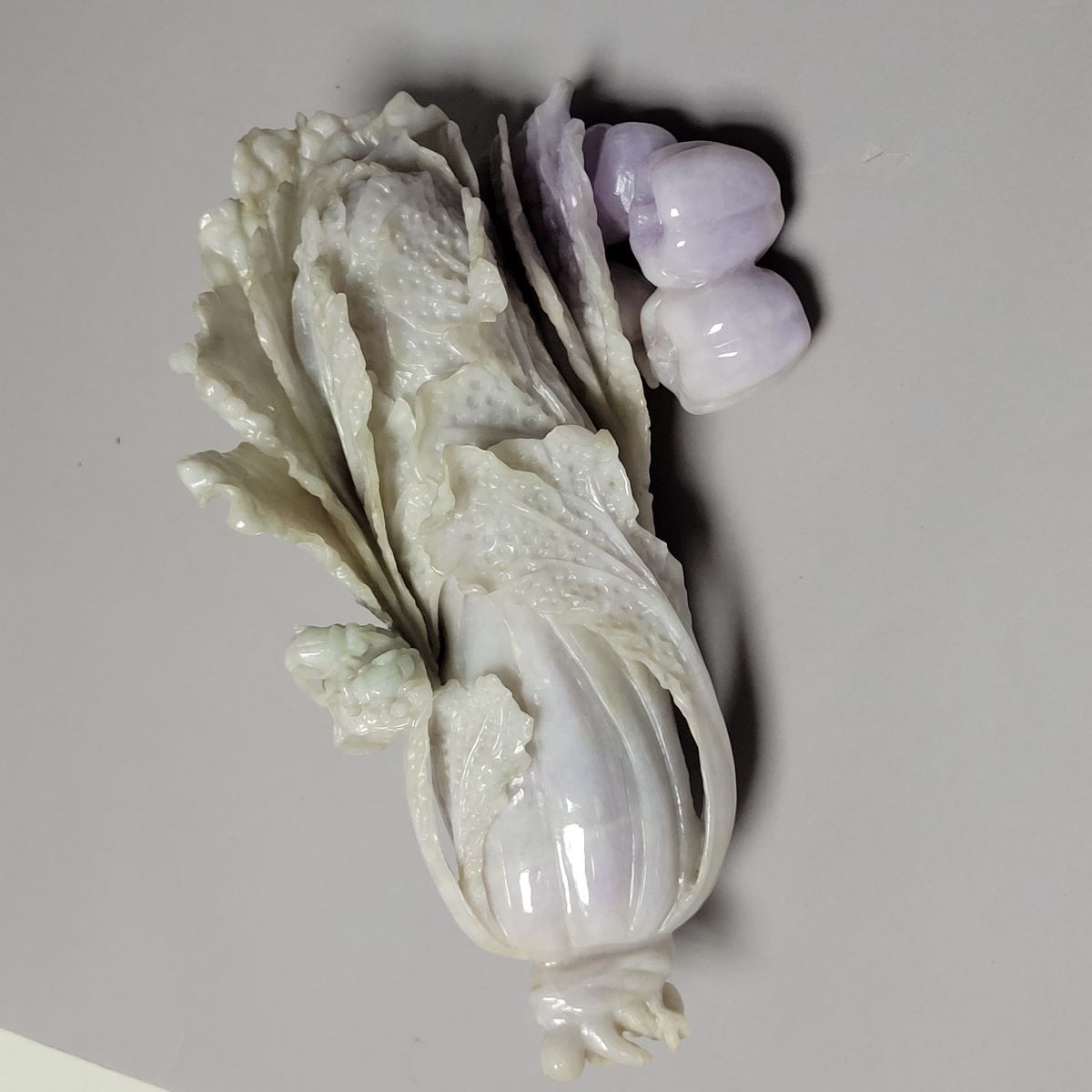 Monumental Hand-Carved Chinese Jadeite “Hundred Wealth” Bok Choy with Persimmons, 1970s