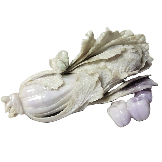 Monumental Hand-Carved Chinese Jadeite “Hundred Wealth” Bok Choy with Persimmons, 1970s