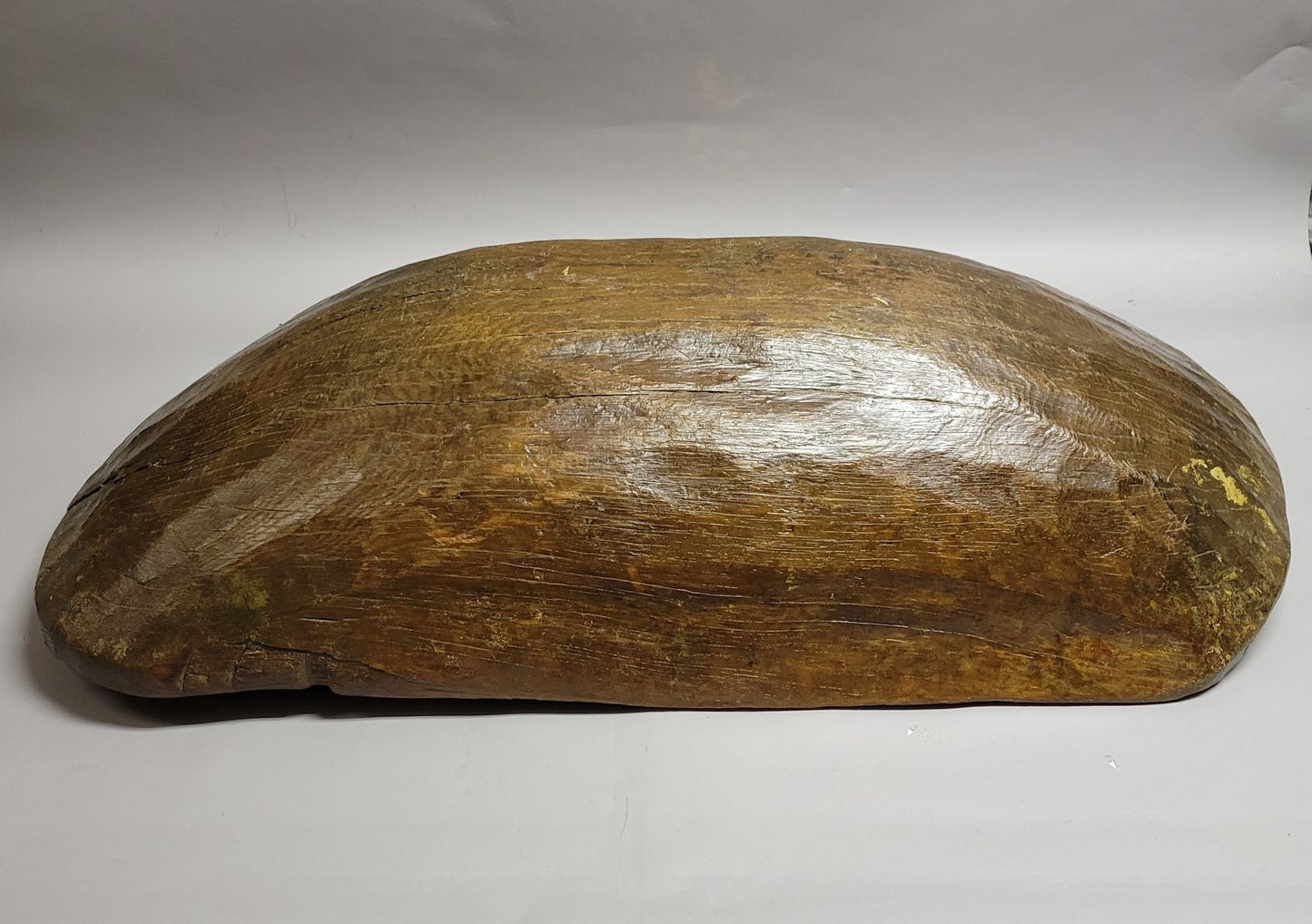 Large 19th Century Hand-Hewn American Oak Dough Bowl with Copper Repairs, 35"