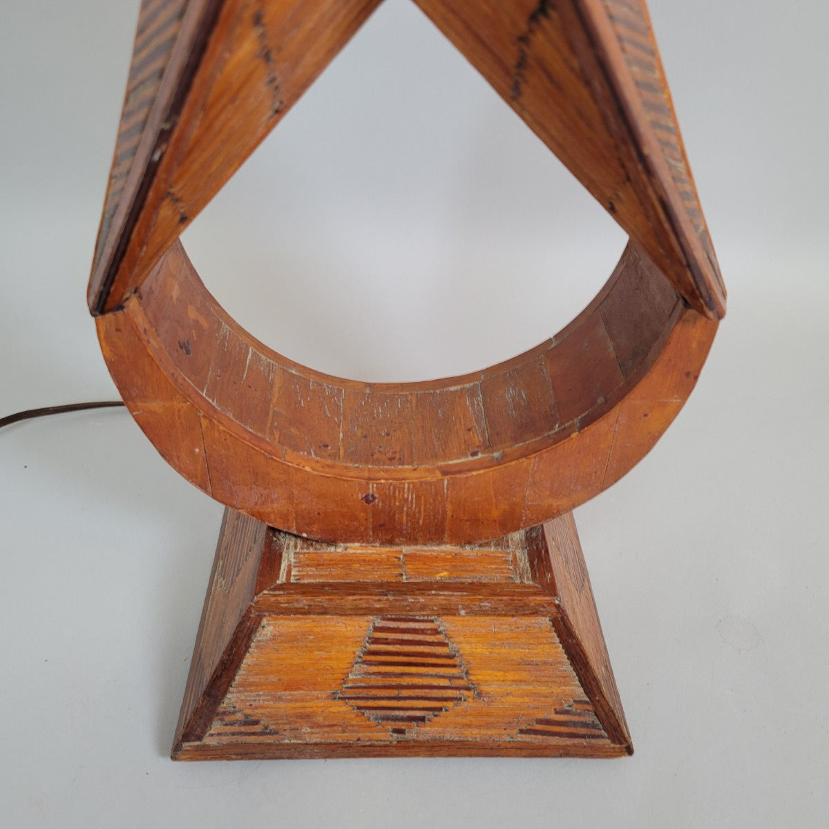 American Folk Art Matchstick Lamp with Star Motif, Mid-Century Handmade