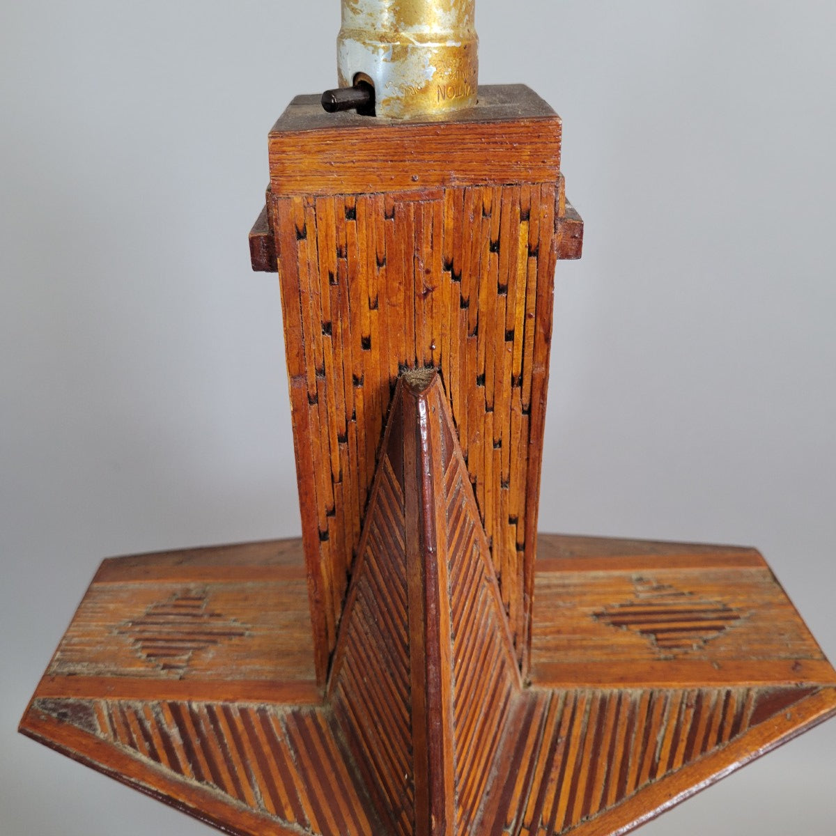 American Folk Art Matchstick Lamp with Star Motif, Mid-Century Handmade