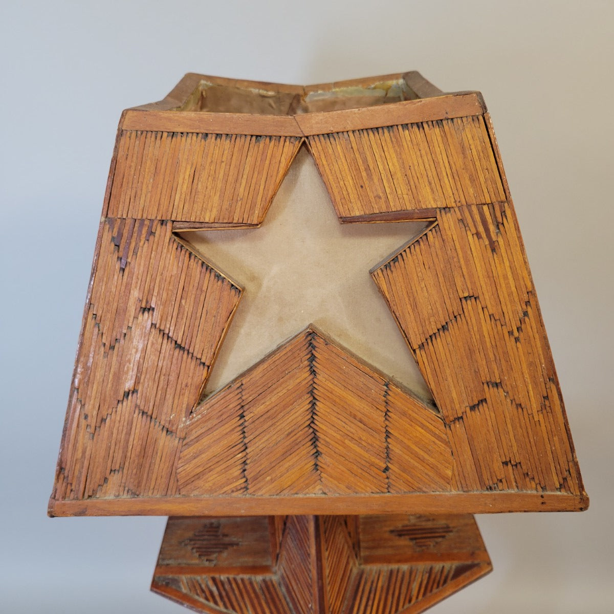 American Folk Art Matchstick Lamp with Star Motif, Mid-Century Handmade