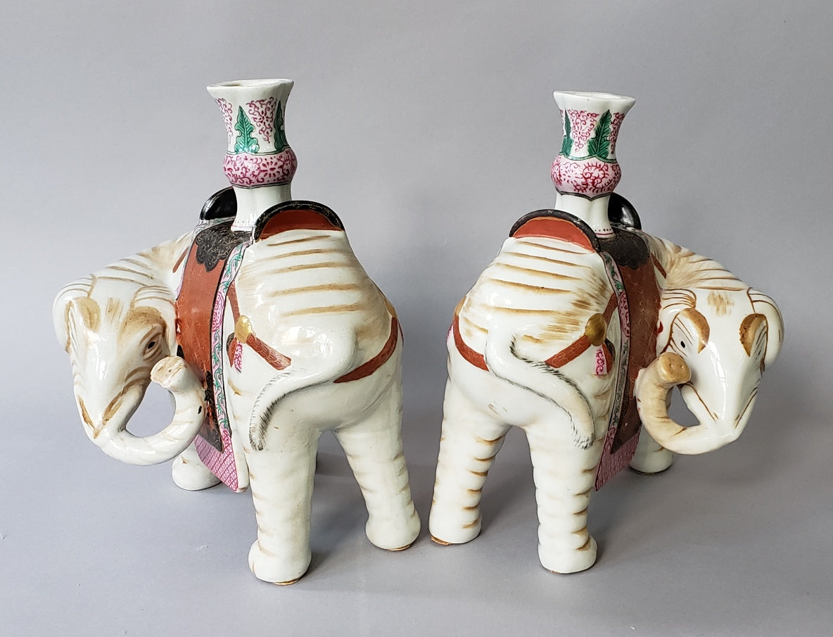 Pair Mottahedeh Porcelain Elephant Candlesticks Winterthur Museum Reproduction, 1970s