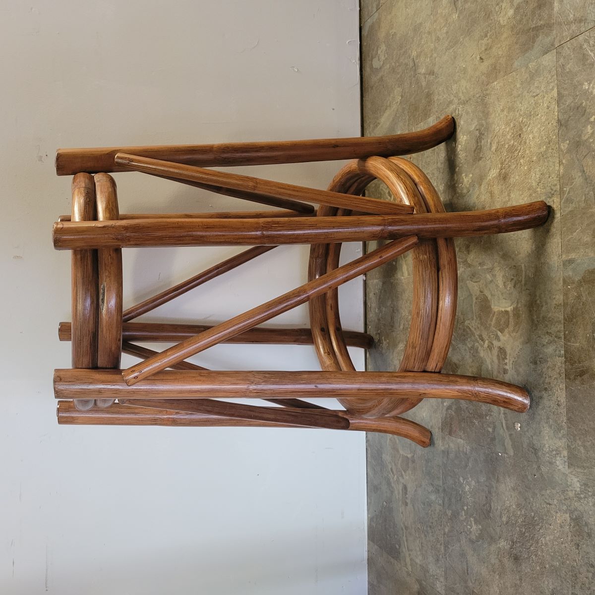 Vintage Organic Modern Rattan Dining Set with Four Swivel Chairs