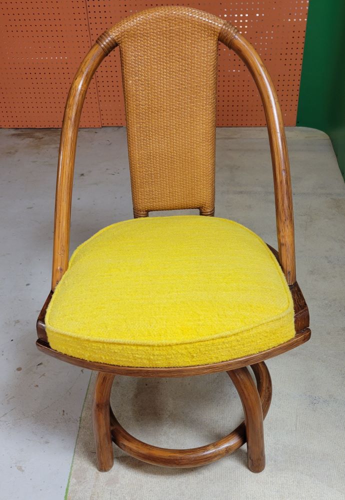 Vintage Organic Modern Rattan Dining Set with Four Swivel Chairs