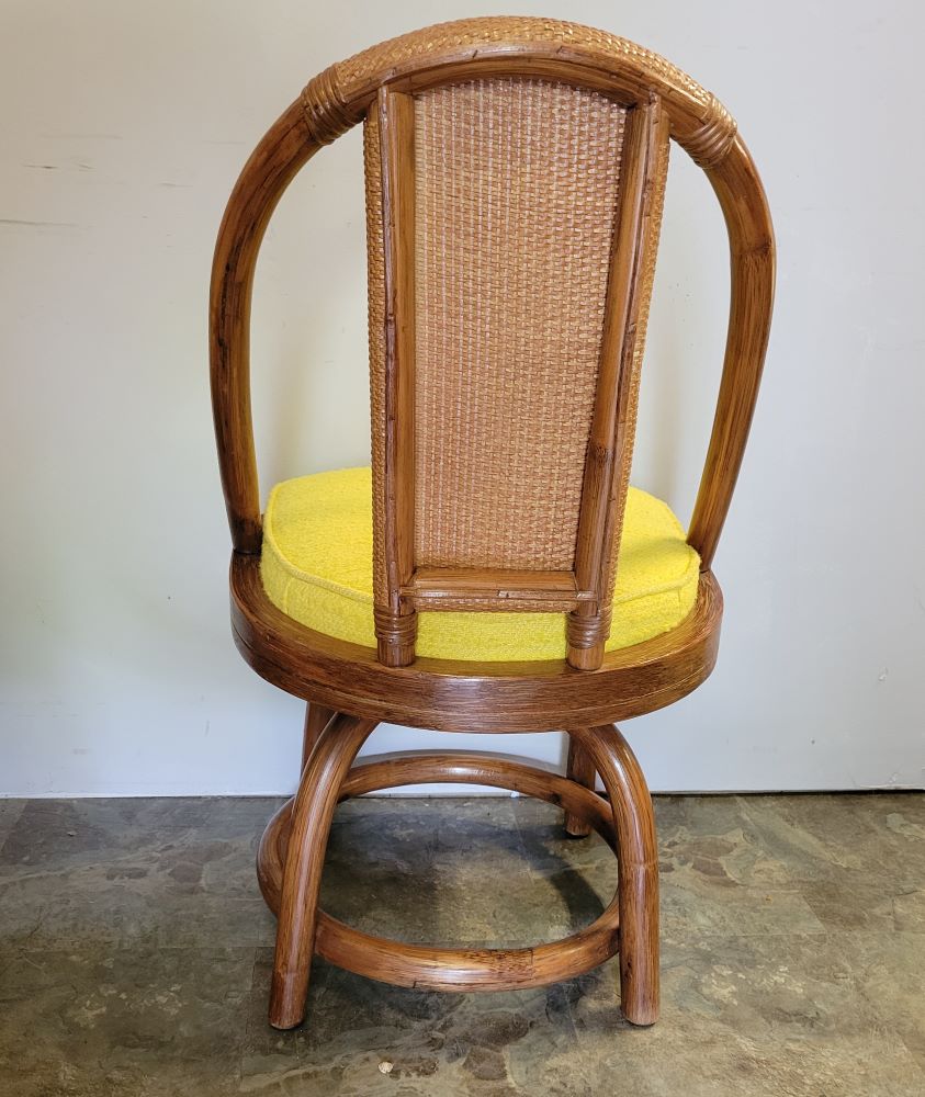 Vintage Organic Modern Rattan Dining Set with Four Swivel Chairs