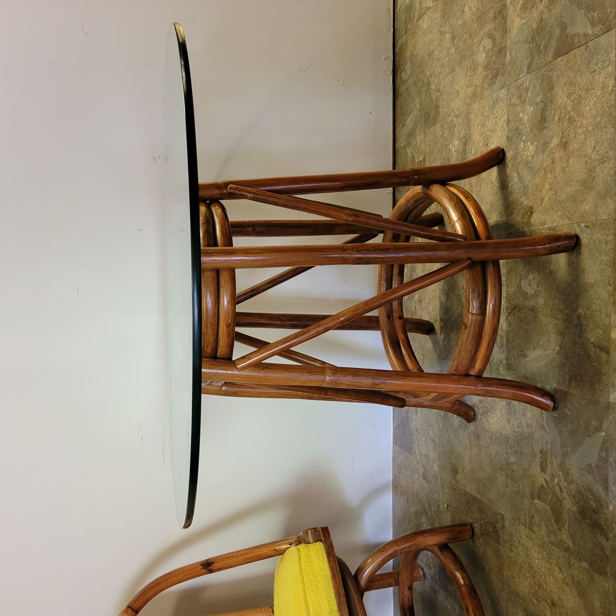 Vintage Organic Modern Rattan Dining Set with Four Swivel Chairs